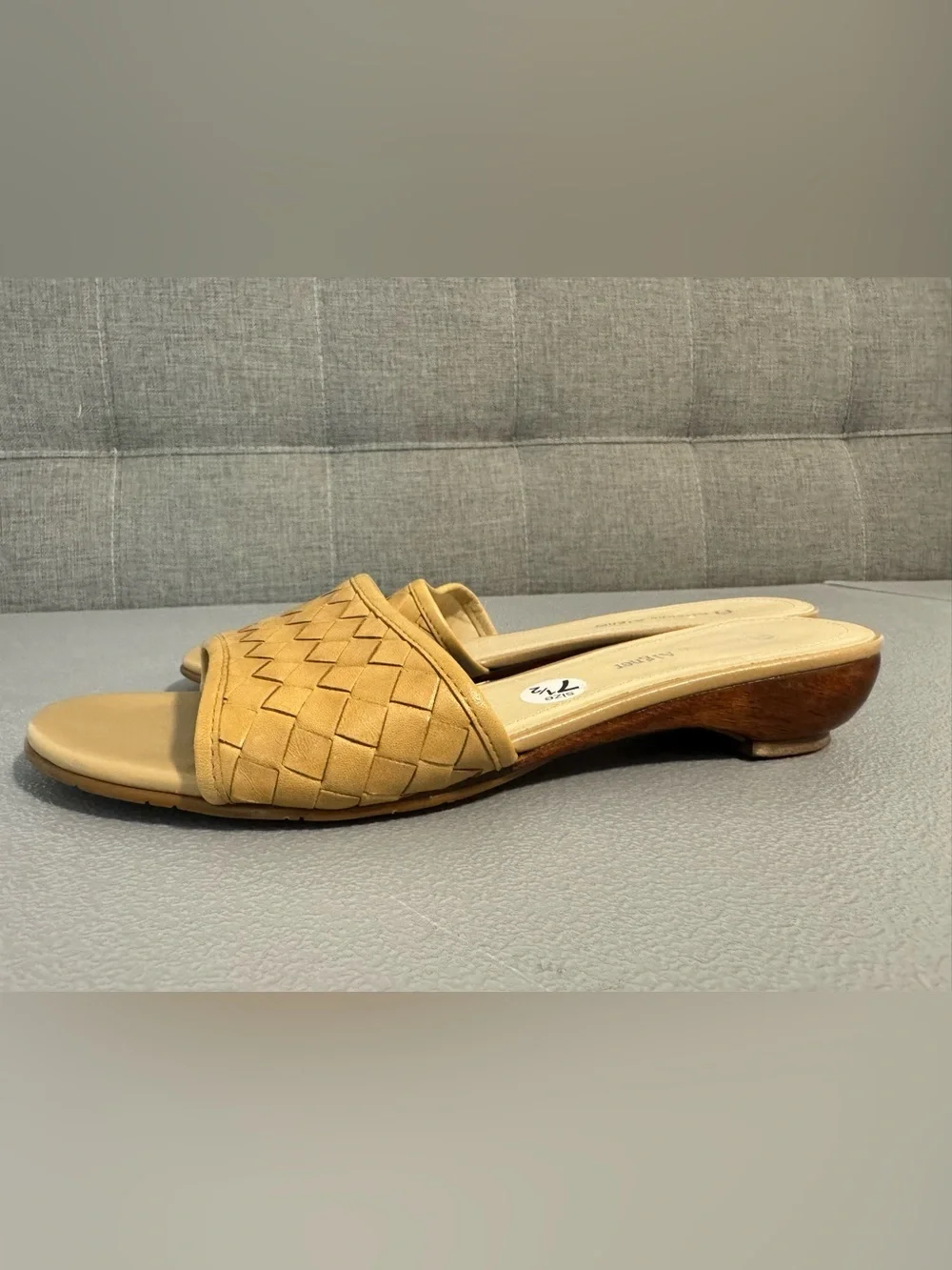 Etienne Aigner Tan Woven Leather Slide Sandals 7.5